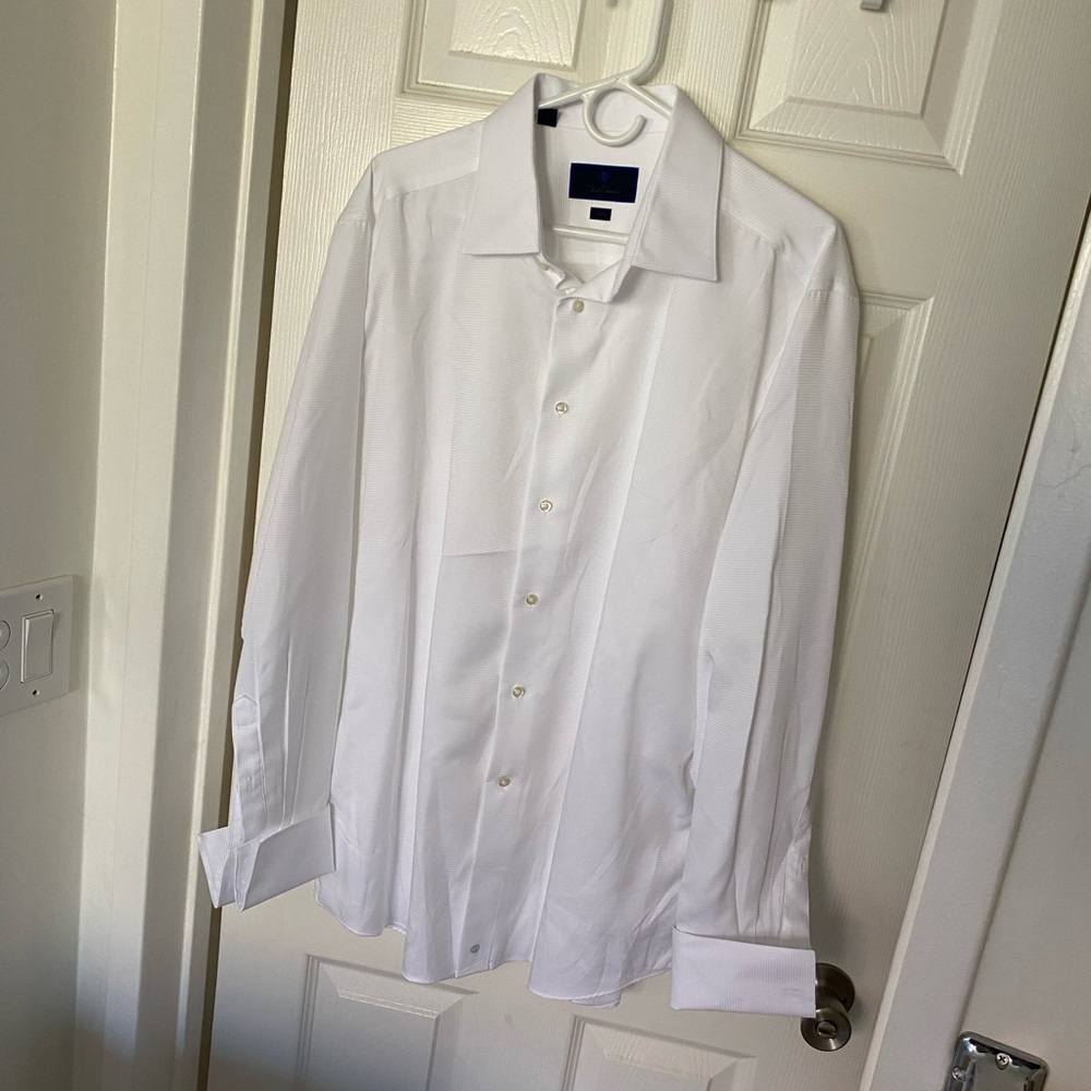 David Donahue Men’s Trim White Dress Shirt, Size 18, 34/35